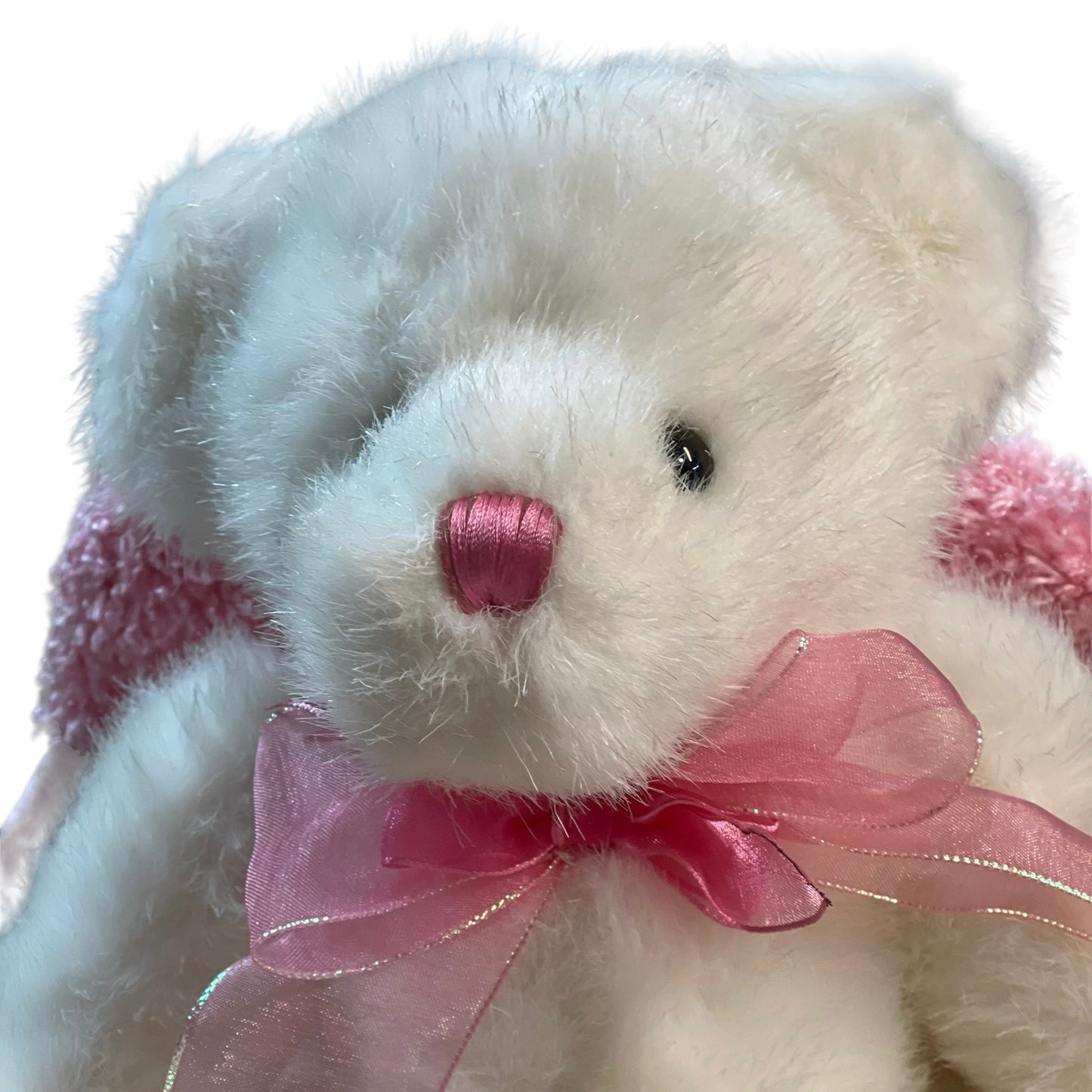 Dandee Angel Bear Plush, While & Pink with Sparkly Pink Wings and Satin Accents.