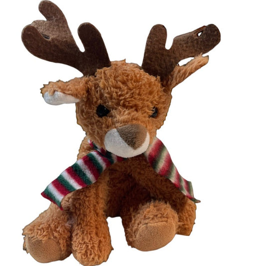 Hug Fun Cuddly 8" Plush Reindeer with Striped Scarf & Felt Antlers