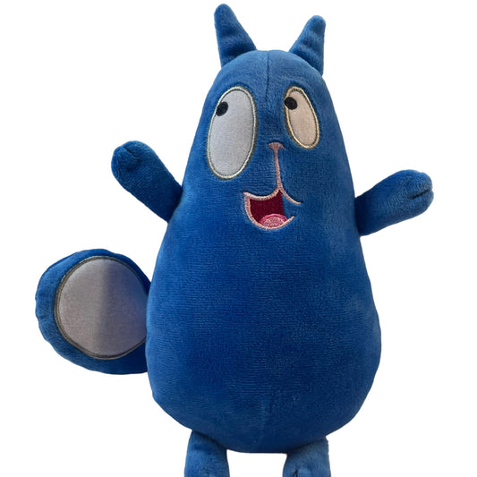 Preowned 9" peg+cat  Blue Plush Stuffed Cat with Embroidered Face Irregular Eyes