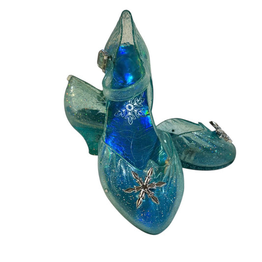 Disney Frozen Elsa Shoes, Sparkly Aqua, Light Up Heels & Snap Buckle with Silver Snowflake