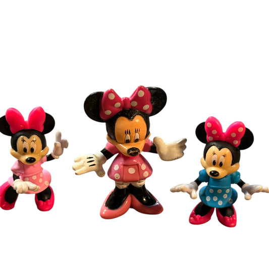 Lot of 3 Classic Minnie Mouse Action Figures for Cake Toppers High Heels, Polka Dots & Bow