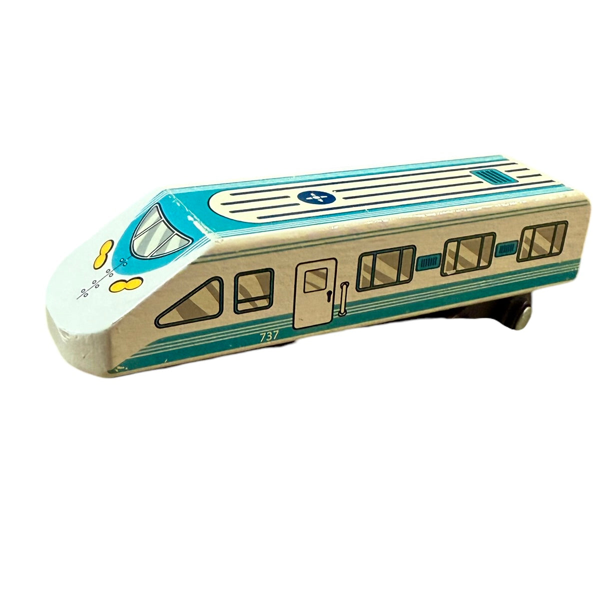 Maison Battat Express Line Wooden Magnetic Train Engine Toy Turquoise & White 737