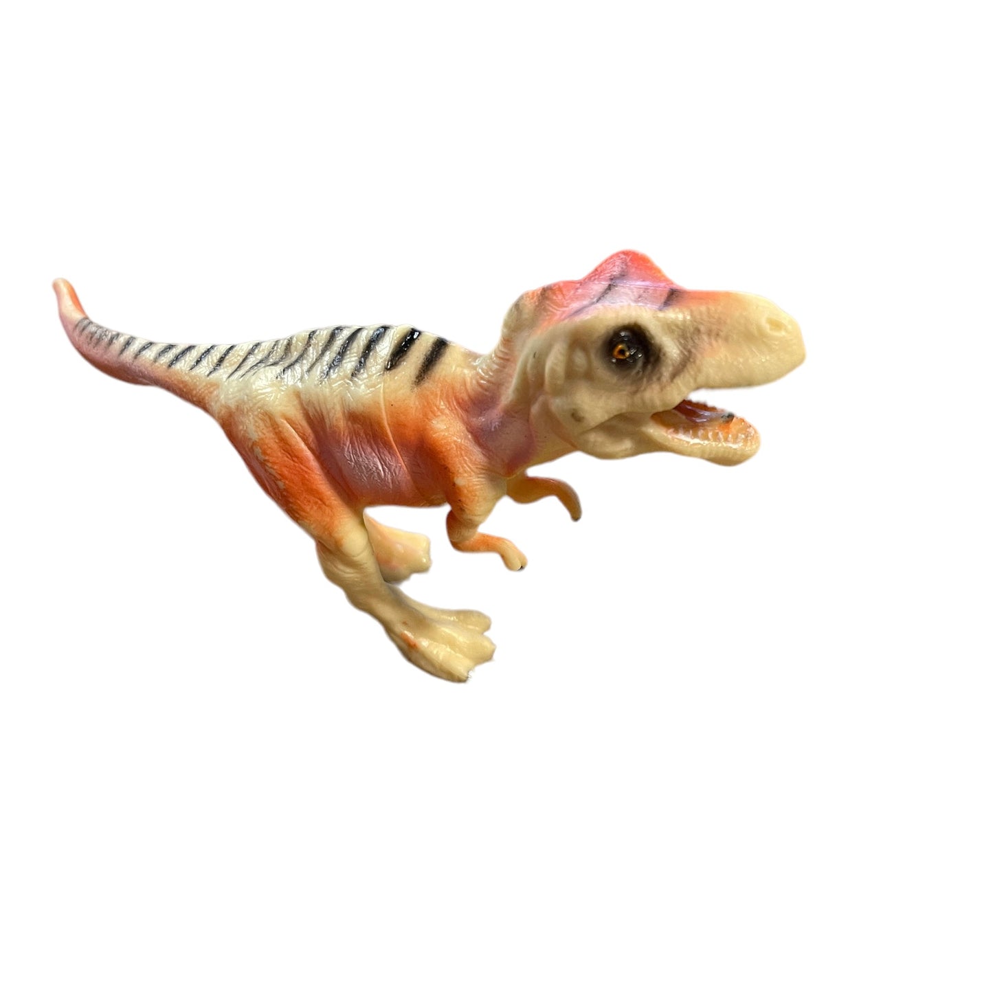 Tangerine Peach 7" Tyrannosaurus Rex Plastic Dinosaur Toy With Black Stripes in EUC