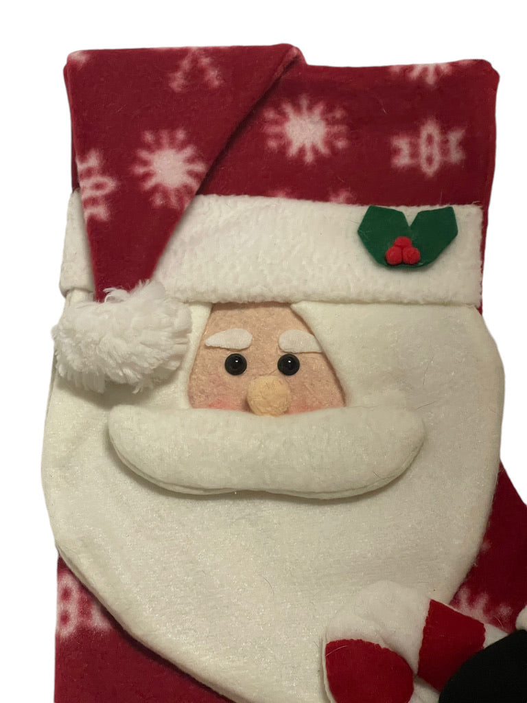 3D Santa in a Nightcap Christmas Stocking, 15" Tall, 11" Foot, Padded Embellishments, EUC