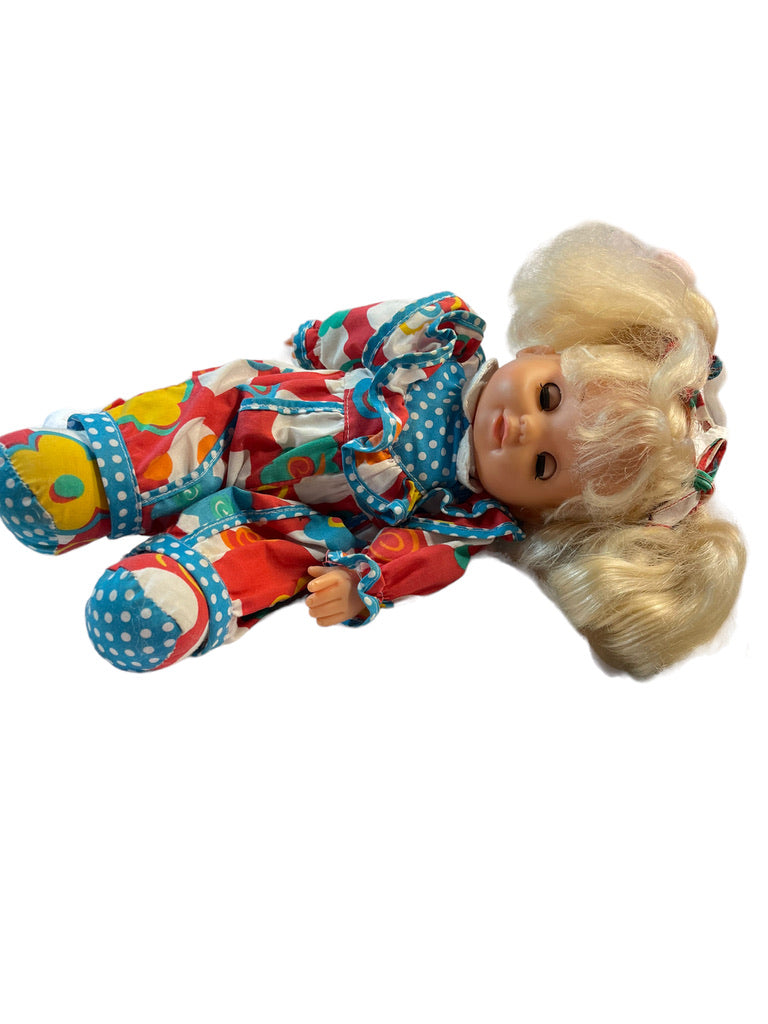 Vintage Blond/Blue Sleepy Eyed Baby Doll in Pretty 70's Romper & Shoes