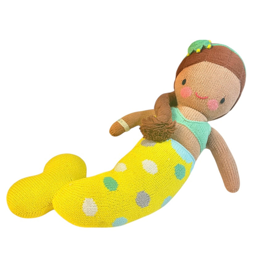 Cuddle & Kind  Preowned 24" Latino Mermaid, Polka Dots, Turtle Headband  Handmade in Peru