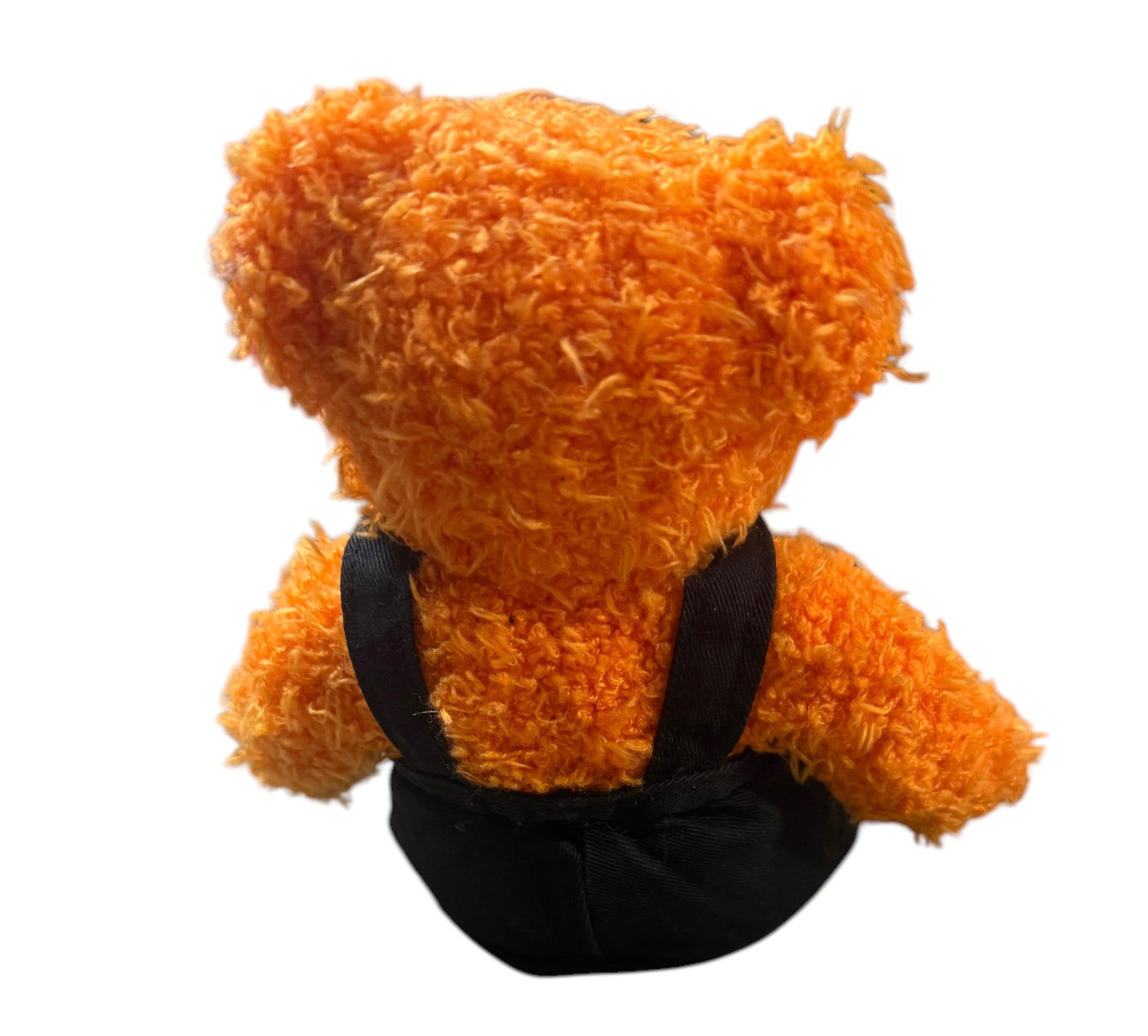 Hallmark Halloween Bean Bear Shaggy Orange Plush Teddy Bear Black Coveralls with Pumpkin Applique