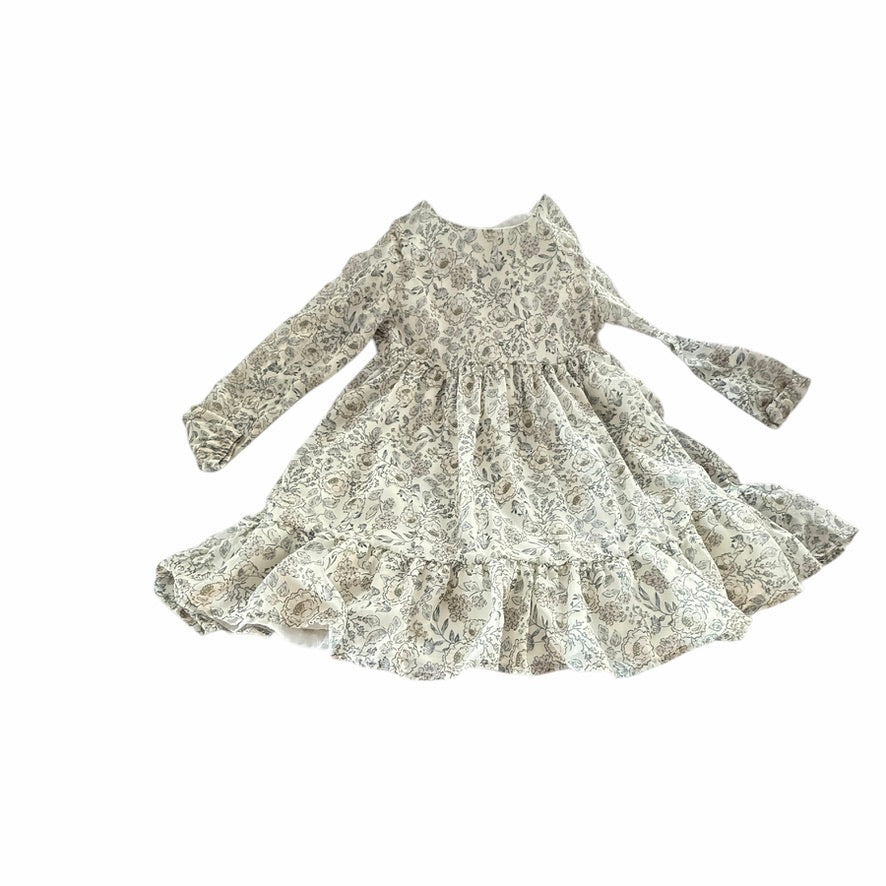 Bohemian Haute Hippie Floral Print Dress, Size 6 Empire Flounce, Long Sleeves,Pearl Buttons