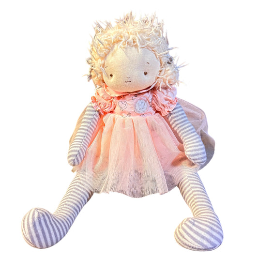Bunnies by the Bay Elsie Doll 13" Plush in a Blush Tulle Dress, Striped Top & Leggings GUC