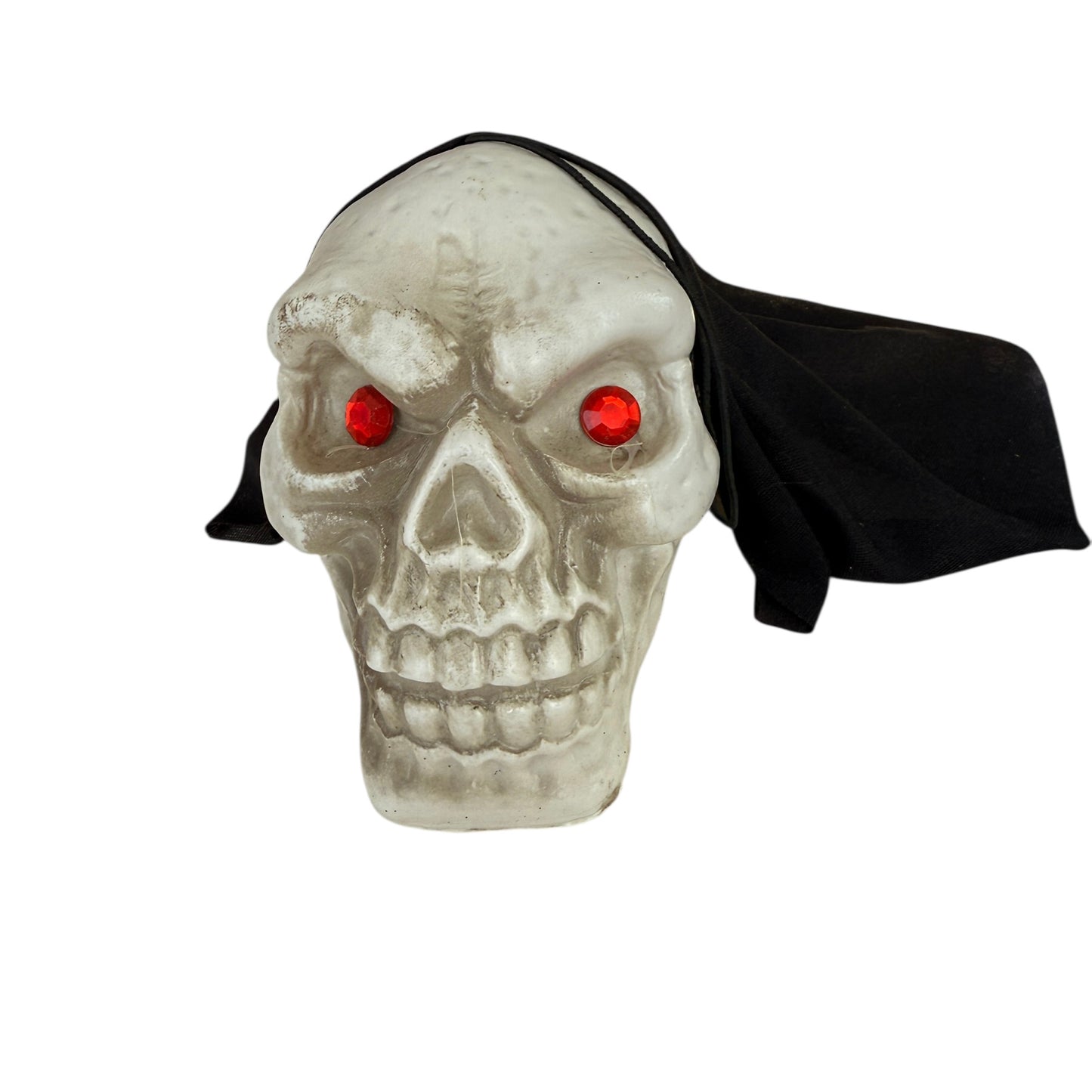 Jewel Eyed Skull with Black Filmy Head Cover & Hanging Loop  in Good Preowned Condition