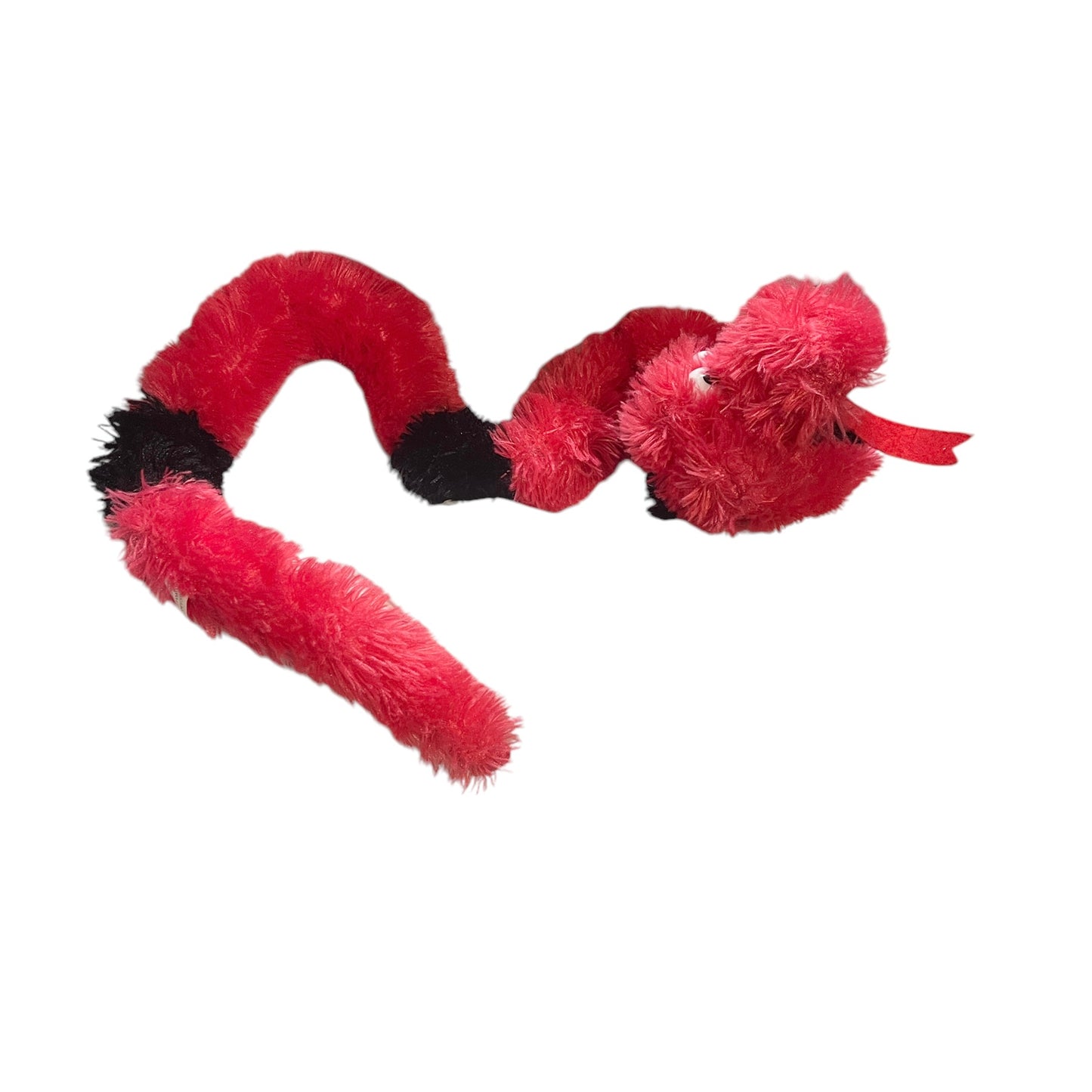 Fuzzy Red & Black 38' Snake by Specialty Toys, with  Big Googly Eyes & a Red Forked Tongue!