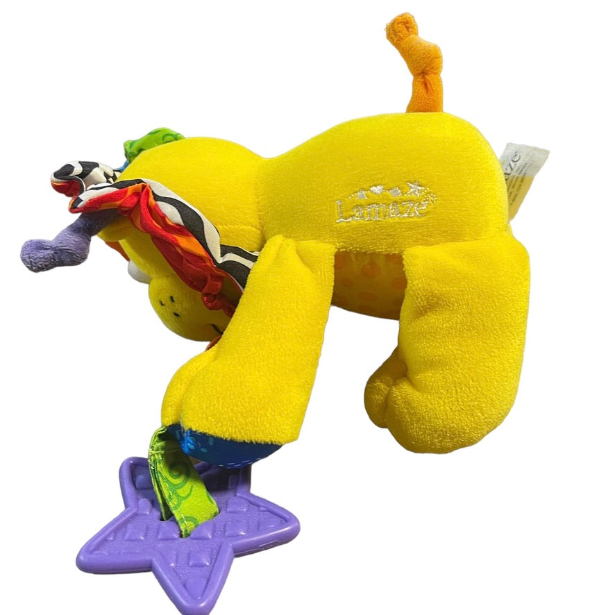 LAMAZE 8" Yellow Lion Baby Crinkle Rattle Developmental Baby Toy with Rings and Teethers