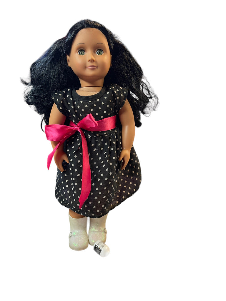 Our Generation Doll by Battat, Beautiful Hispanic/African with Long Luxurious Hair Polka Dot Dress and Shiny Boots