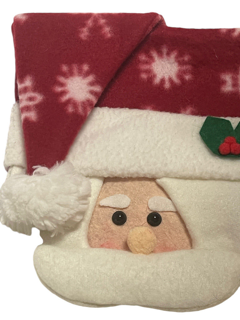 3D Santa in a Nightcap Christmas Stocking, 15" Tall, 11" Foot, Padded Embellishments, EUC