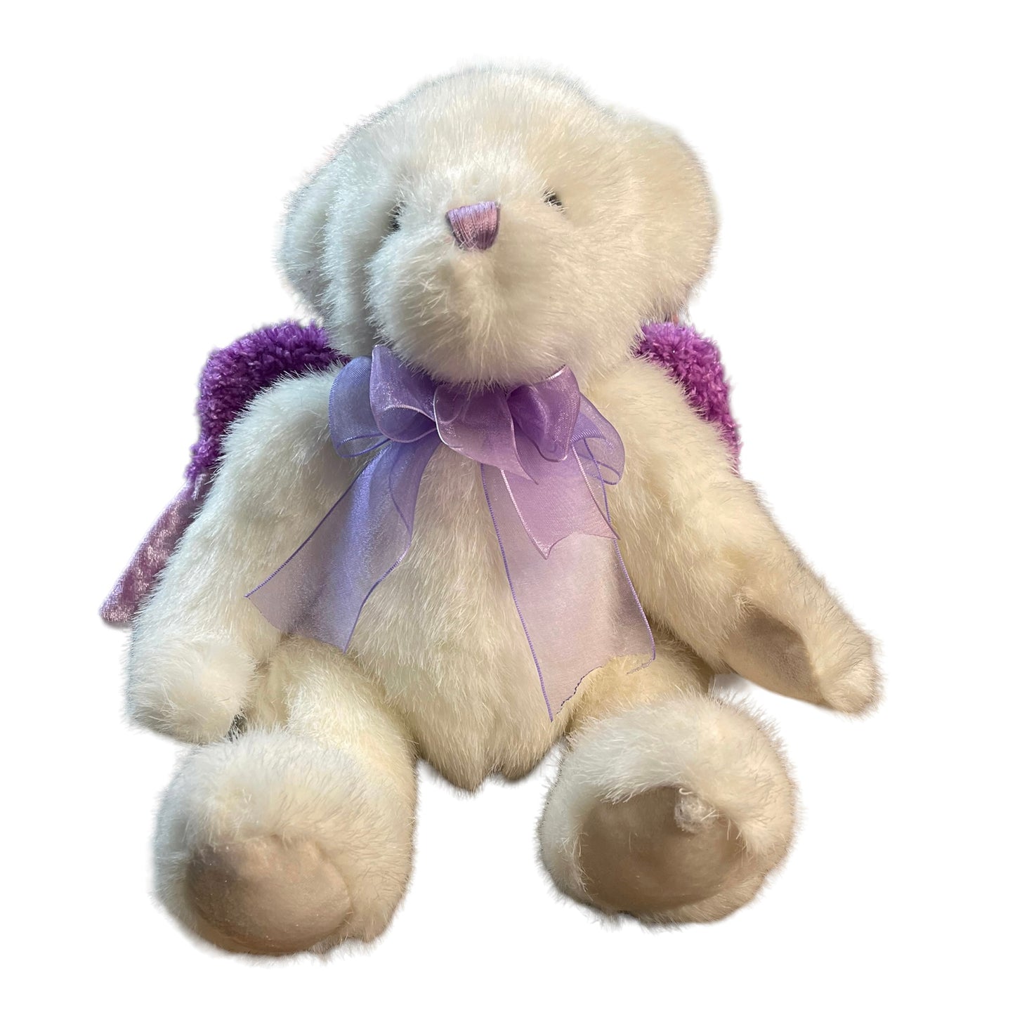 Dandee White & Lavender Angel Bear with Sparkly Purple Wings and Satin Accents