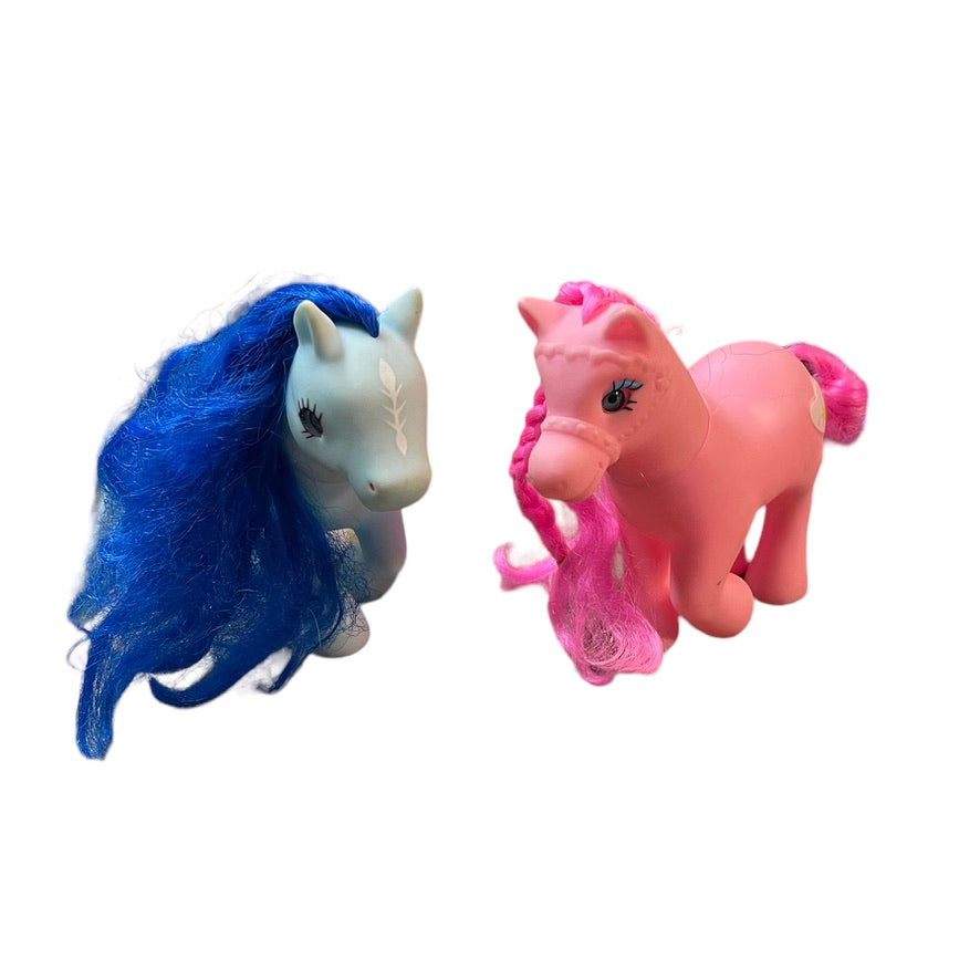 My Little Pony Lot of 2, Pink & Blue,  Hearts on Flanks in Good Preowned Condition