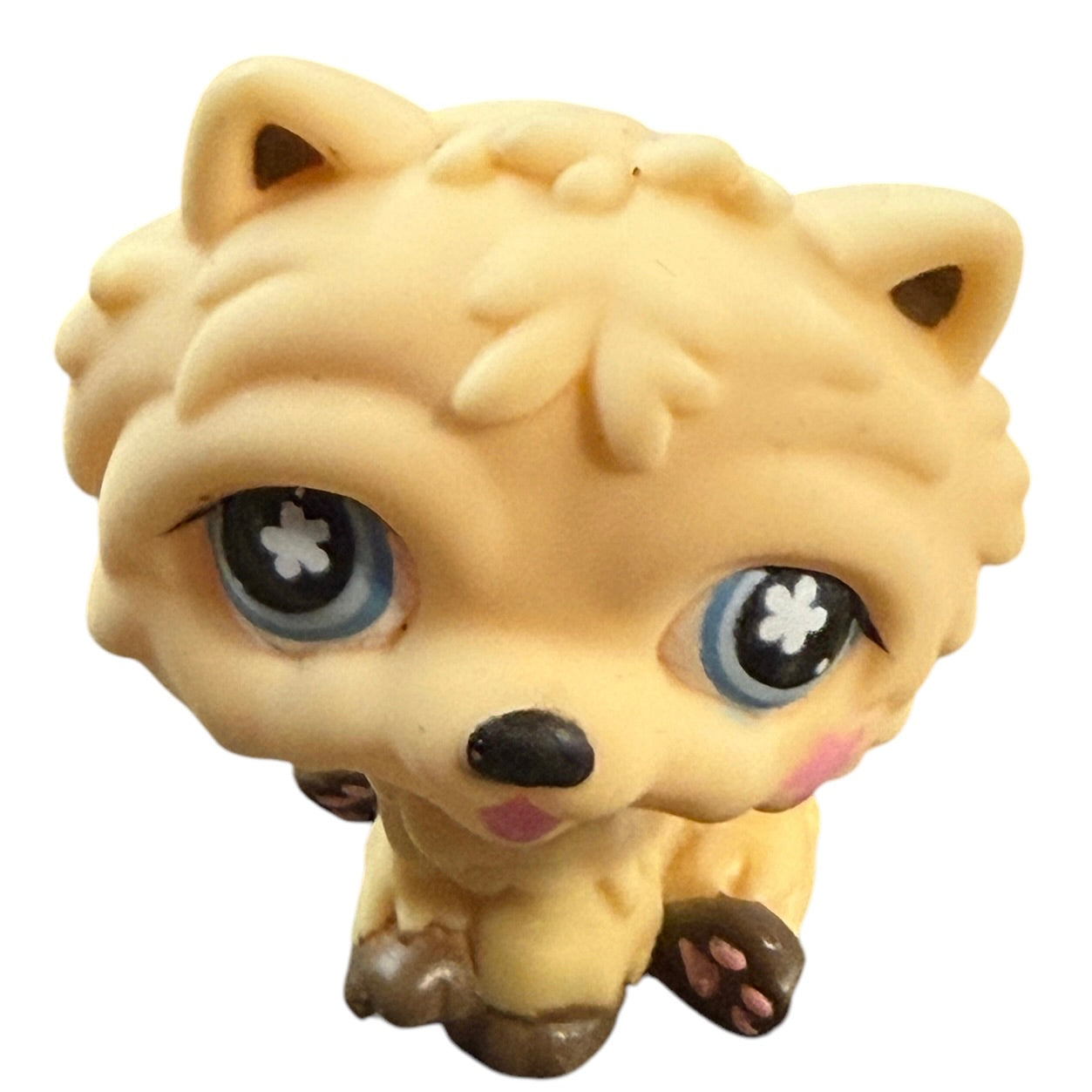 Littlest Pet Shop Bobble Head Chow Chow Puppy, Cream with Blue Flower Eyes in EUC