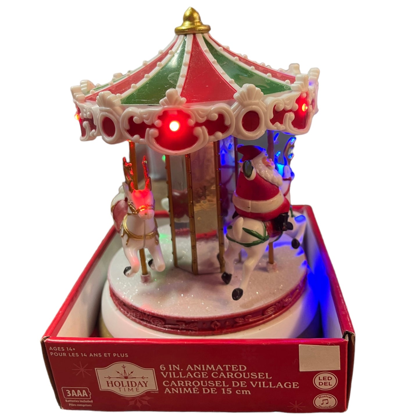 Holiday Time 6" Christmas Village Animated Mirrored Musical Carousel in Good Preowned Working Condition