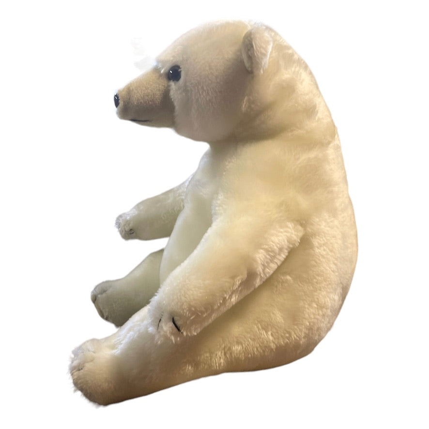 Vintage Polar Bear, Korea, Heron Distribution 13" Seated Realistic White Beige & Black Accents