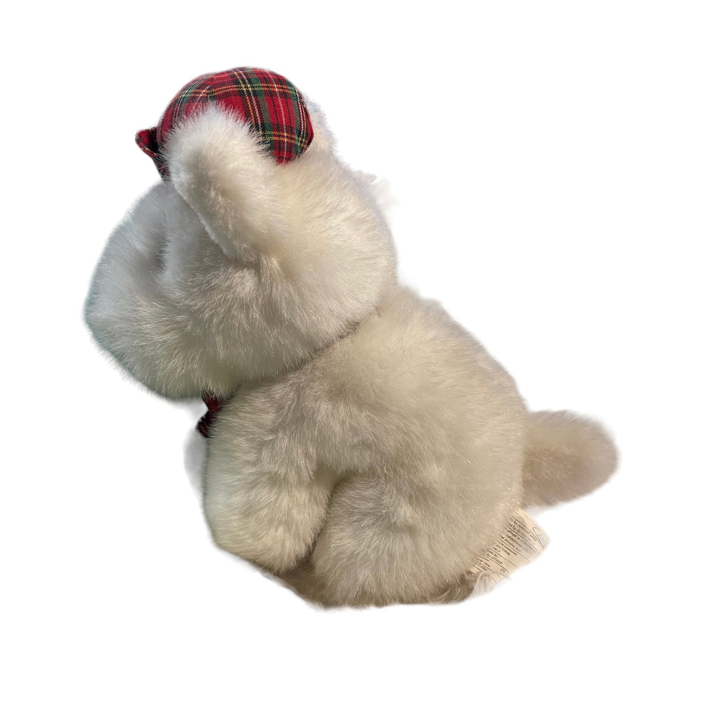 Vintage Radiance Westie Plush Stuffed Toy Dog, White with Jaunty Tartan Cap, Super Sweet!