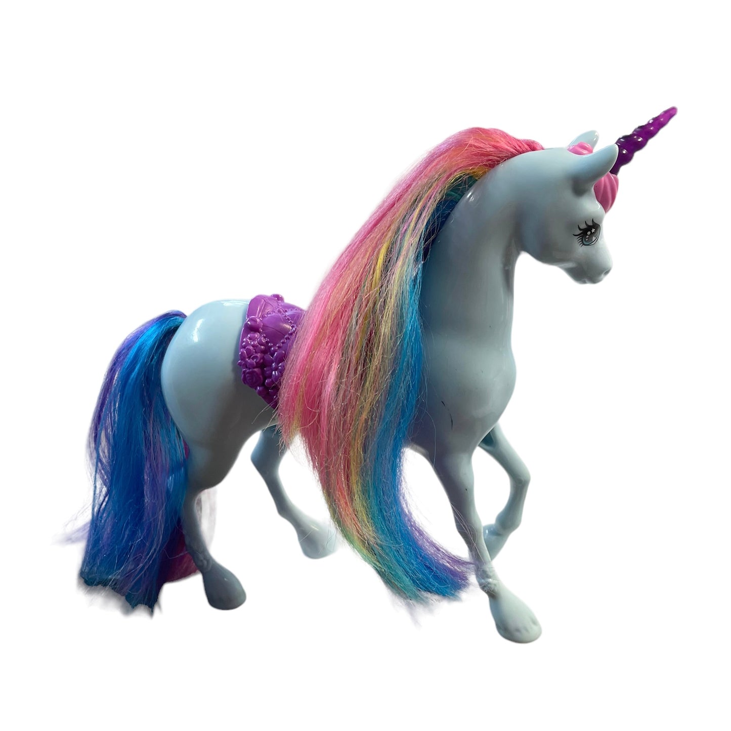 Rare Mattel Barbie Unicorn Toy Rainbow Mane Blue Body Purple horn and Saddle