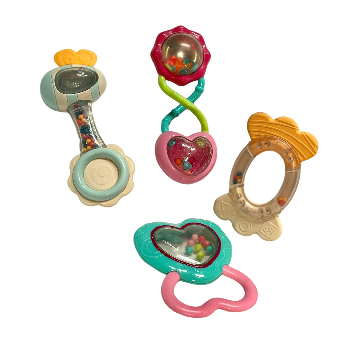 Rattles, Lot of 4 Including 2 HahaLand & 2 Bright Starts Sensory Toys with Teethers in EUC