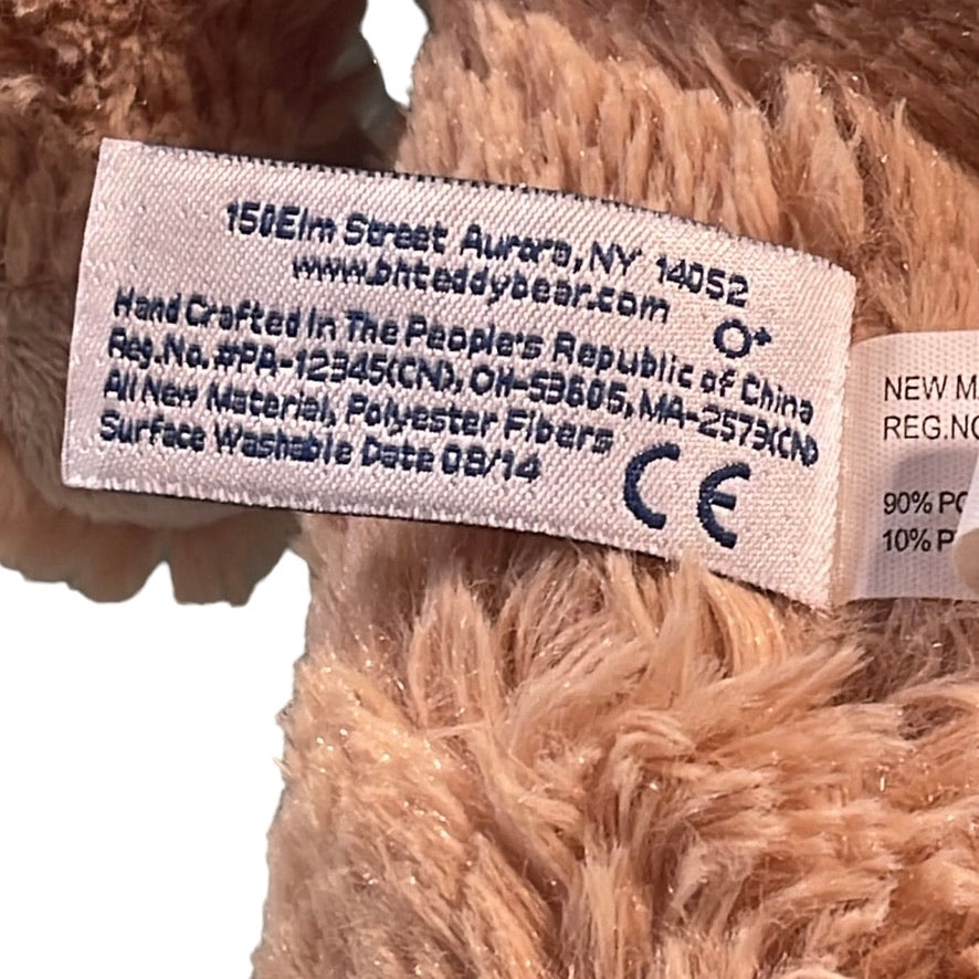 Beverly Hills Teddy Bear Company 11" Fluffy Tan Stuffed Bear with Purple Ear Muffs and Scarf