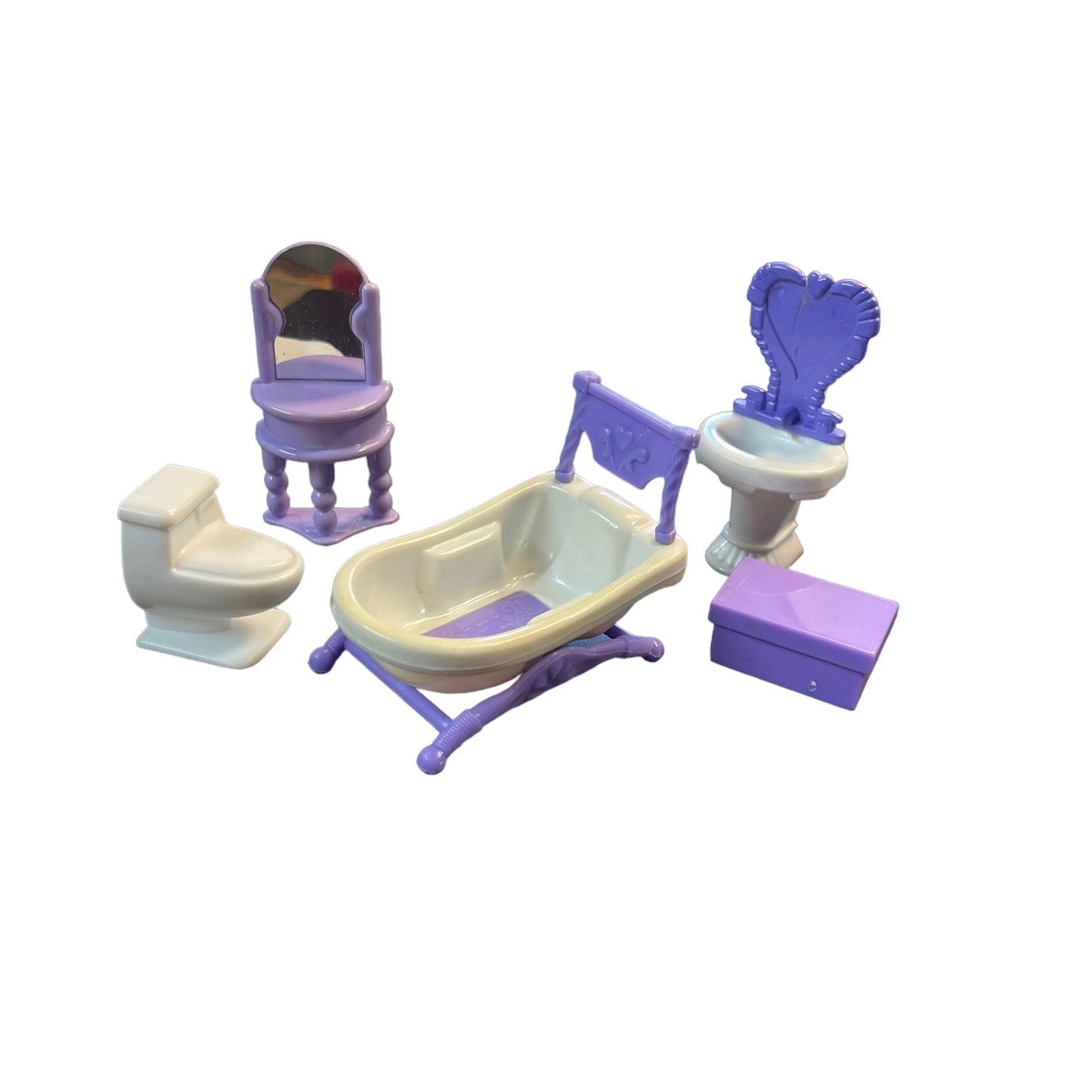 Kameny Vintage Miniature Lavender/Purple & White Bathroom Set -5 Pieces Only