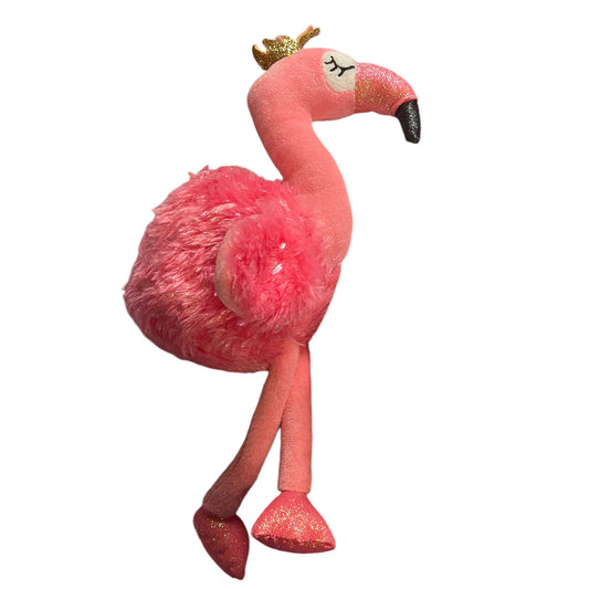 Pink Flamingo, Fluffy,Shiny and Very Sparkly!, Gold Crown, Embroidered Closed Eyes, Long Legs!