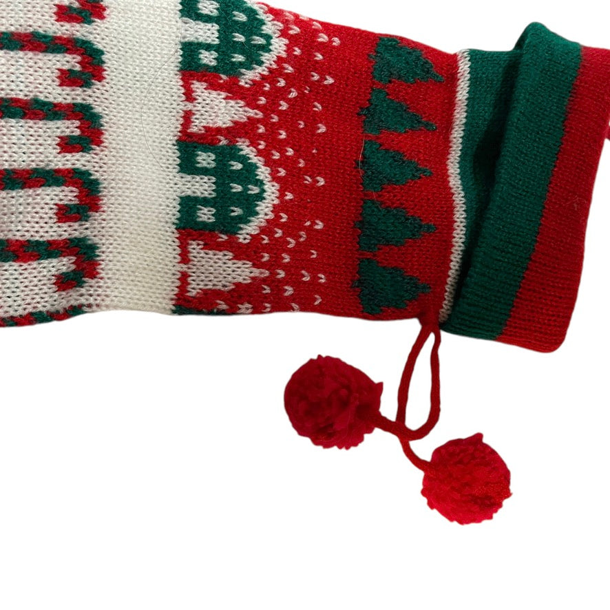 Cheerful Knit Christmas Stocking 24x5", Traditional Colours  & Patterns, Cuffed with Hanger and PomPom