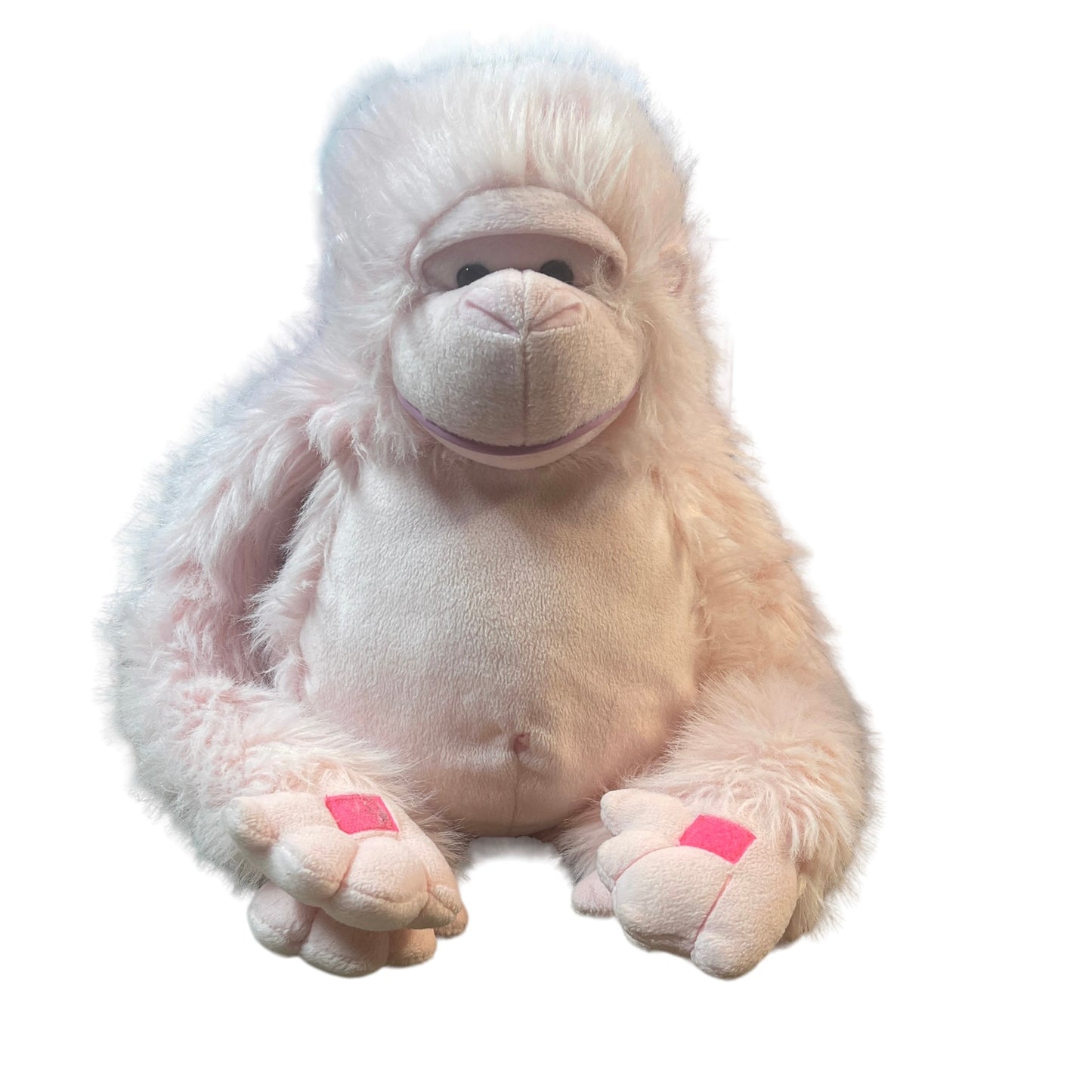 Soft Pink 17" Long Haired Hanging Ape/Gorilla/Monkey, Glass Eyes, Bellybutton & Big Smile