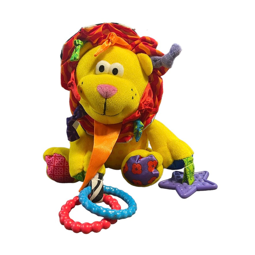 LAMAZE 8" Yellow Lion Baby Crinkle Rattle Developmental Baby Toy with Rings and Teethers