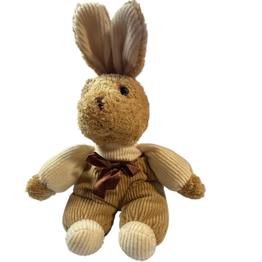 Royal Plush Toys Brown & Beige 12 " Seated Striped Corduroy Bunny Rabbit Plush Stuffed Toy EUC