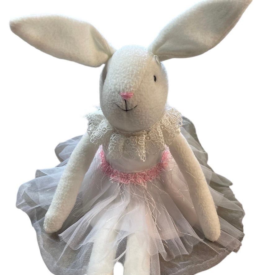 Lovely 24"  Shelf Seater White Rabbit with Lacy Collar, Pretty TuTu & Long Legs