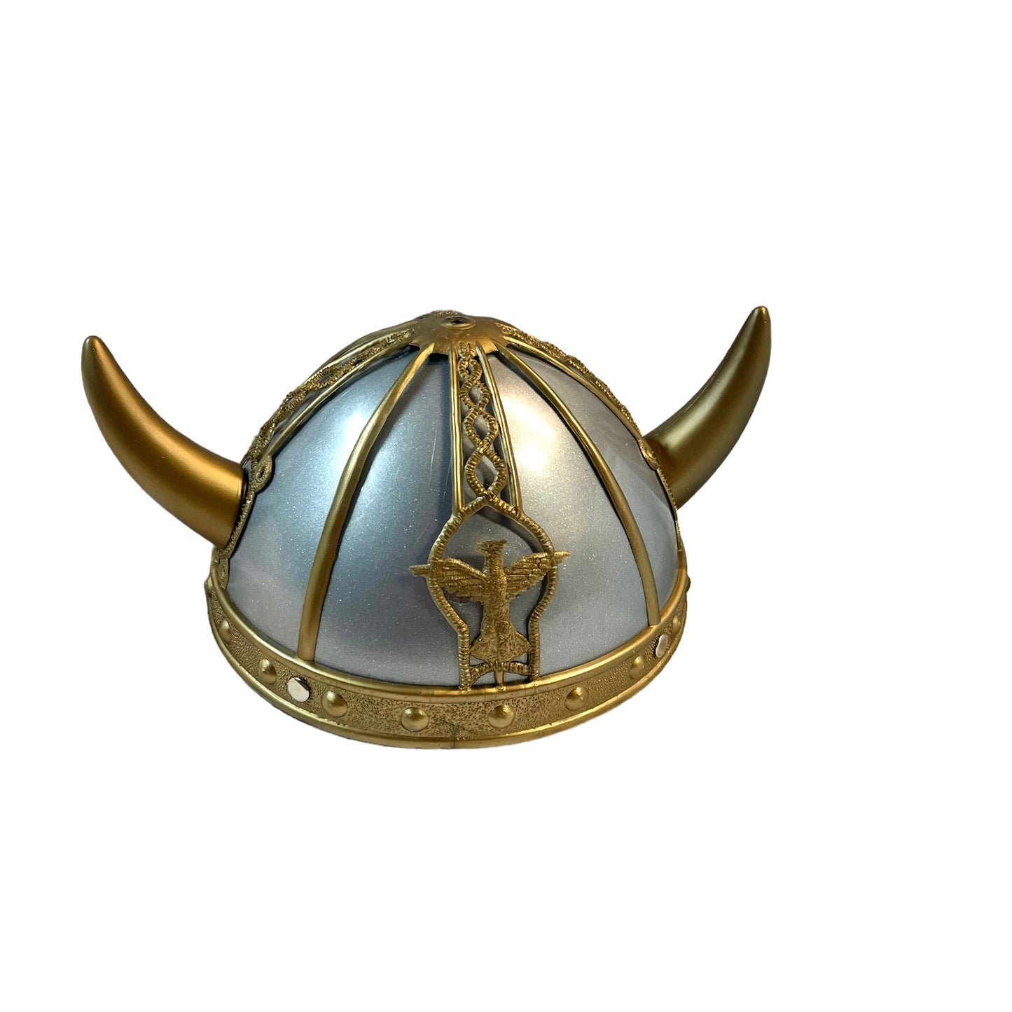 Personage Children's Silver Plastic Viking Helmet Gold Horns and Embellishment