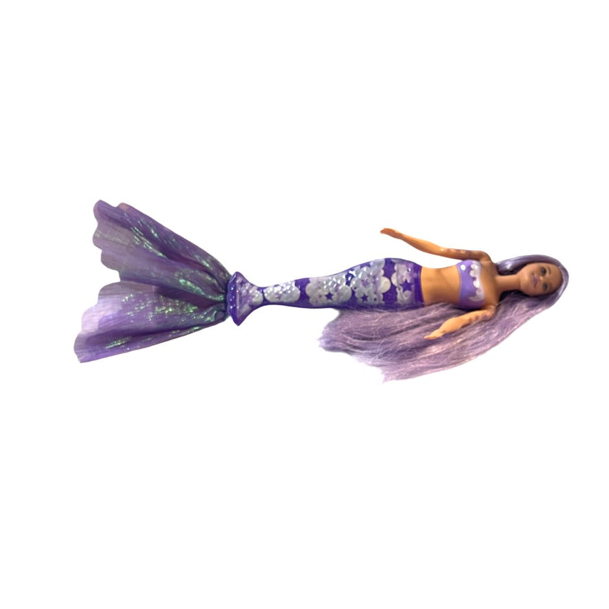 Barbie PURPLE Colour Reveal Mermaid Doll, Luxurious Long Lavender Hair, Star Tattoos, Irridescent Fins EUC