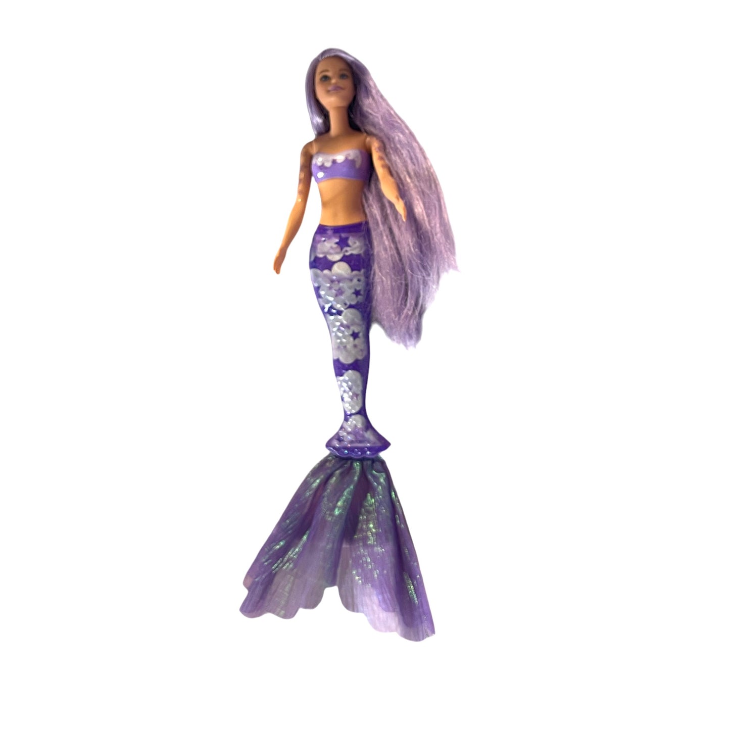 Barbie PURPLE Colour Reveal Mermaid Doll, Luxurious Long Lavender Hair, Star Tattoos, Irridescent Fins EUC