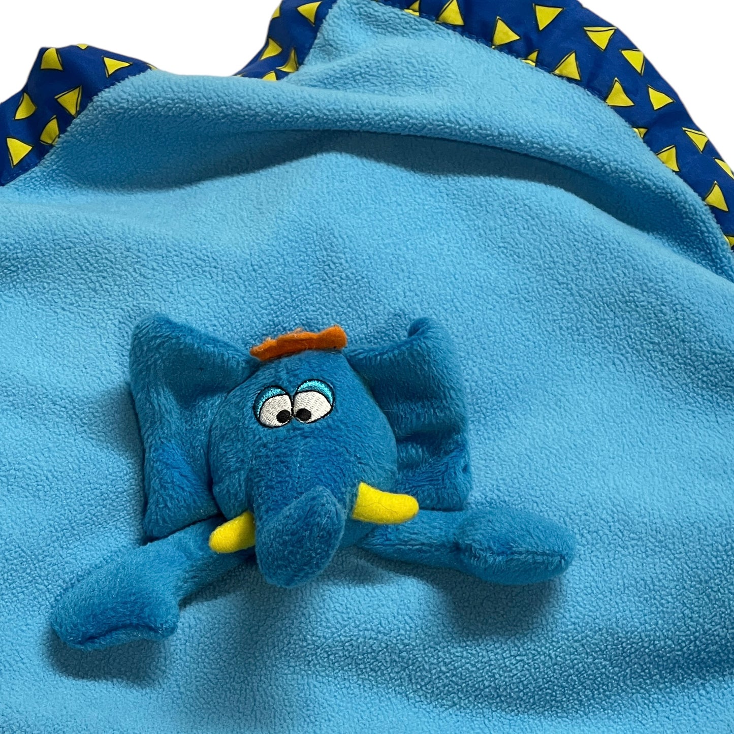 Baby Boom Bright Blue Plush Elephant Lovey Sensory Comfort Toy, Yellow Satin Heart in EUC