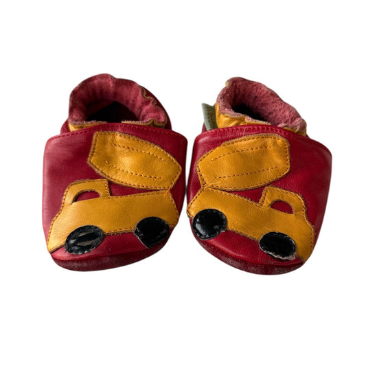 WeeStep Baby Shoes, Red/Yellow Truck Design, Leather Uppers, Suede Soles Size 6m