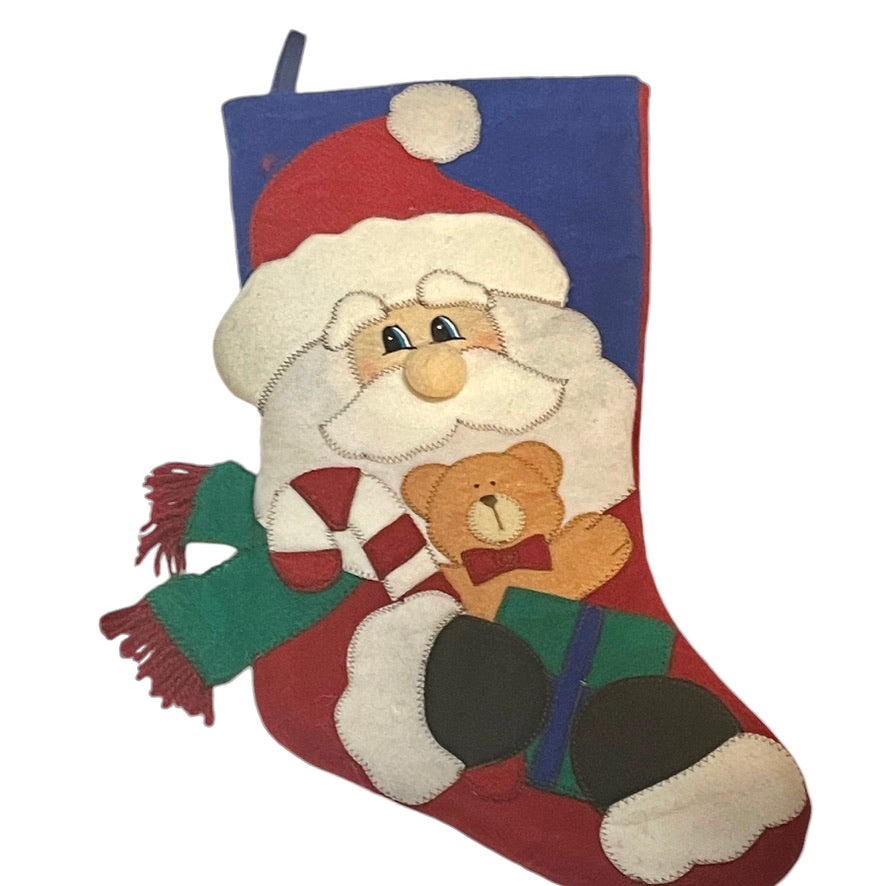 Santa 3D  15" Bright Felt Christmas Stocking with Embroidered Eyes and Bright Appliques