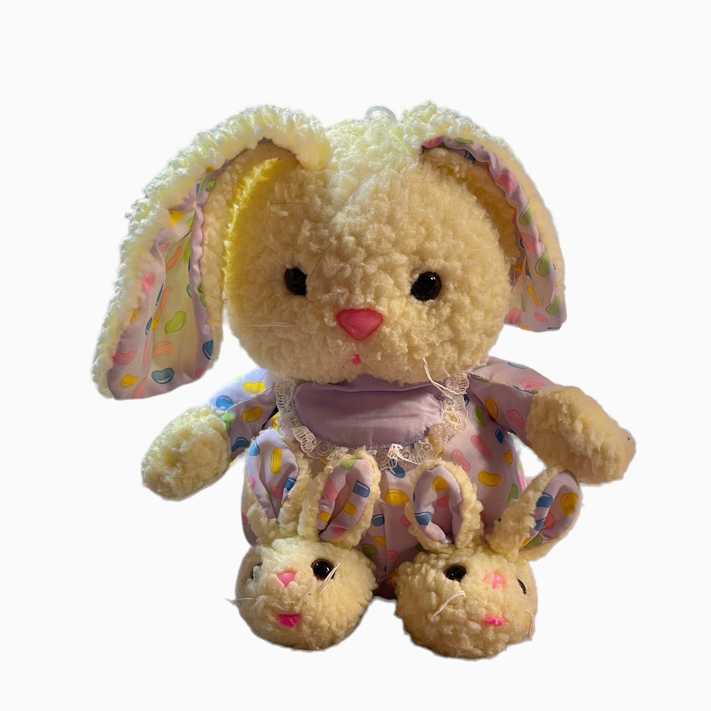 Well-Made Yellow Sherpa Easter Bunny Plush with Jelly Bean Print, Bunny Slippers, 1992