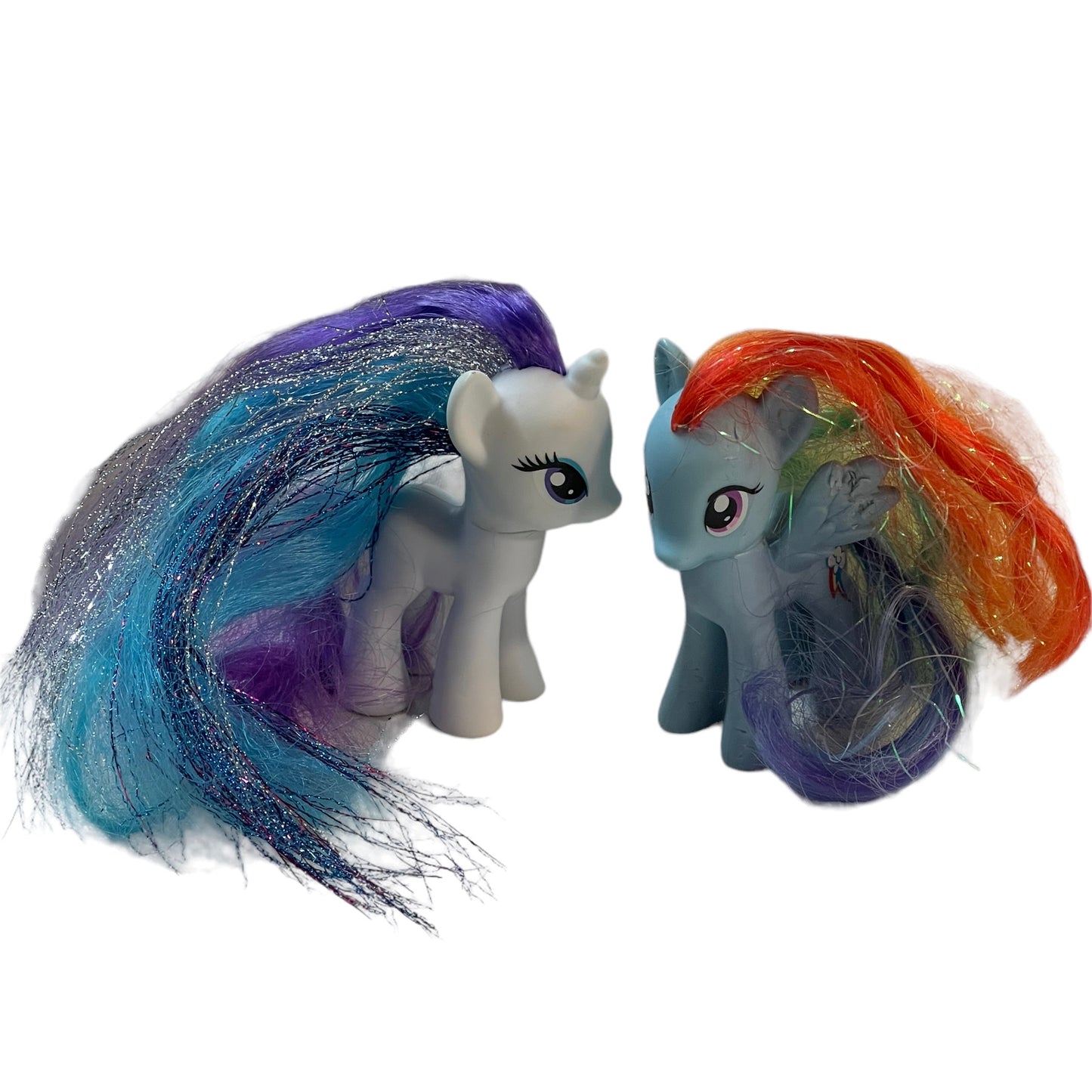 Sparkly My Little Pony 2010 Lot of 2,  Rainbow Dash & Rarity with Tensile Hair