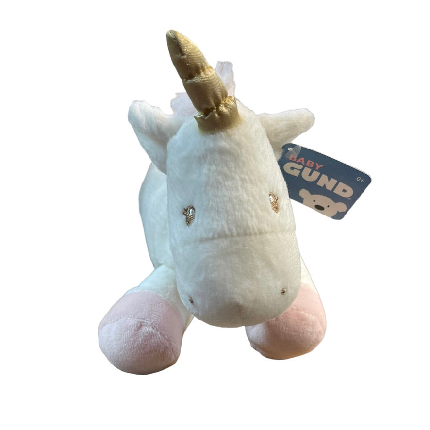 Baby Gund Luna Unicorn Rattle, White & Pink, Gold Horn ,Embroidered Face UWT