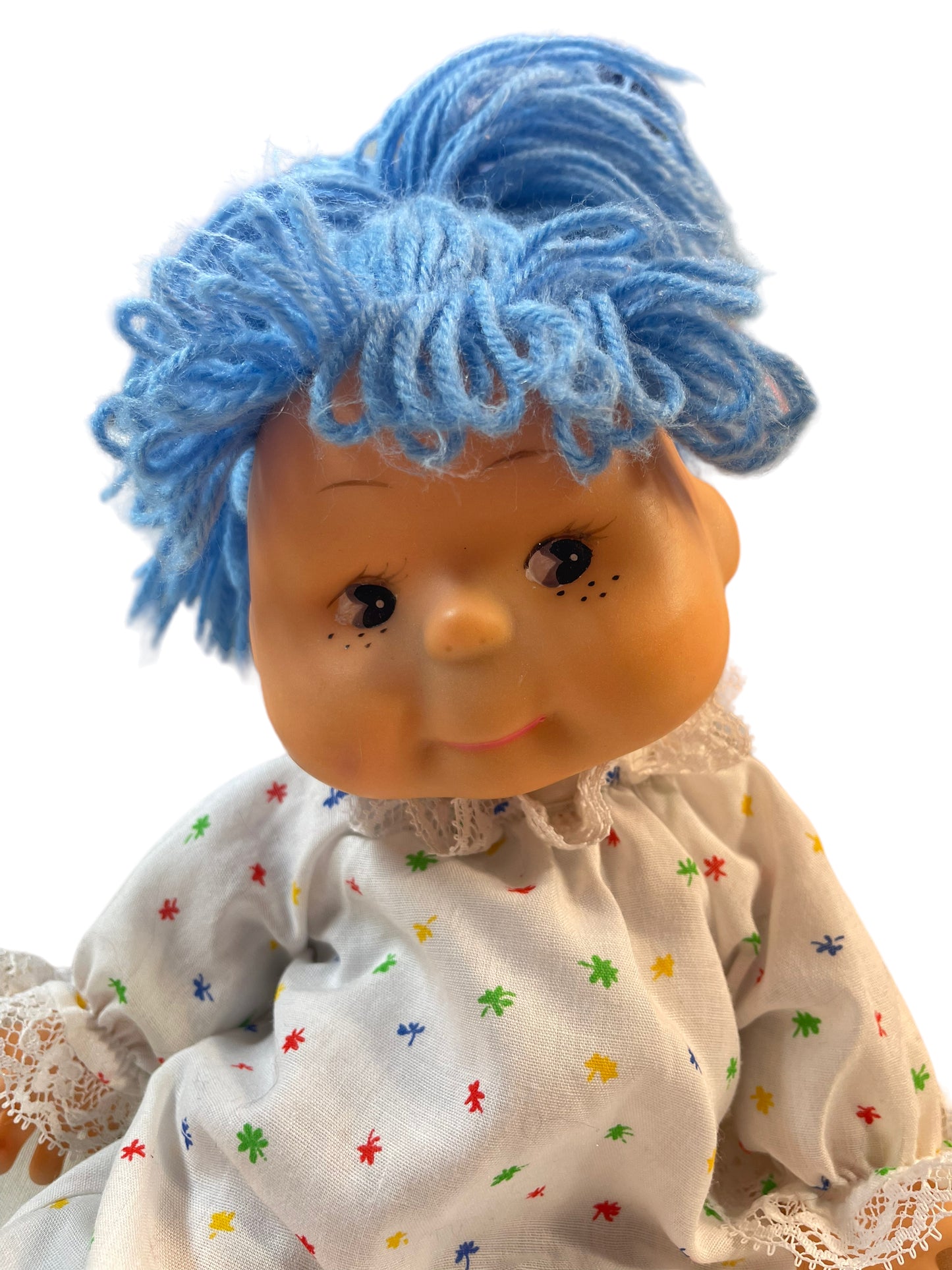 Vintage 80's Doll with Sweet Freckles and Blue Yarn Hair