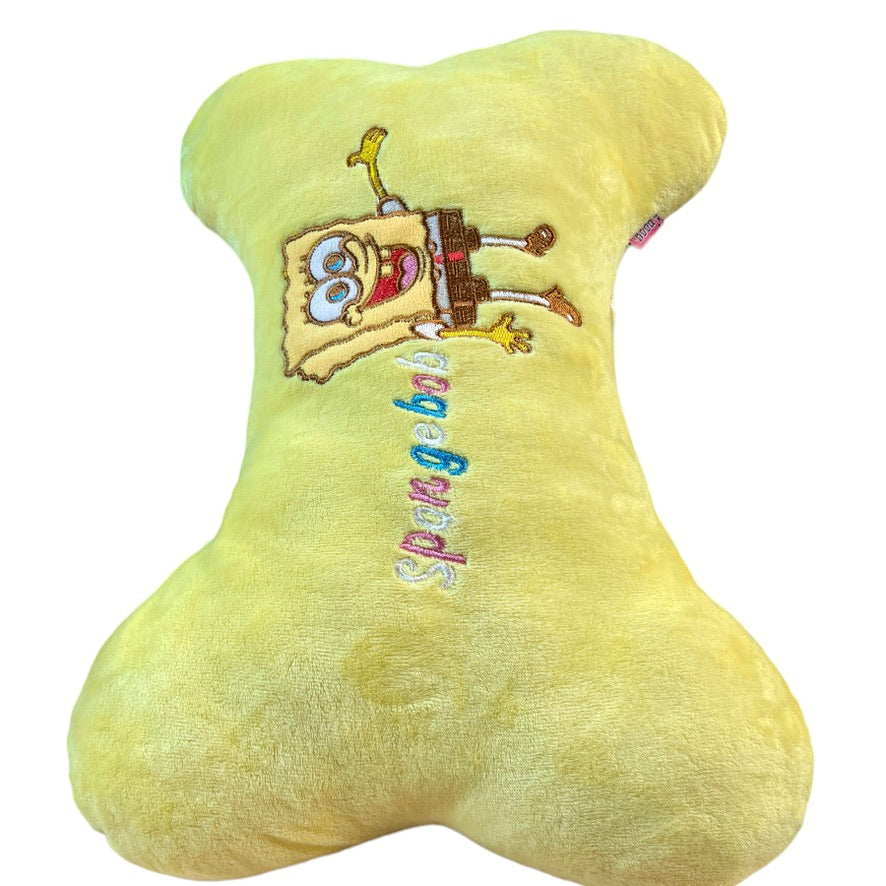 Sponge Bob Embroidered  15" Plush Yellow Bone Shaped Zippered Pillow -So Huggable!