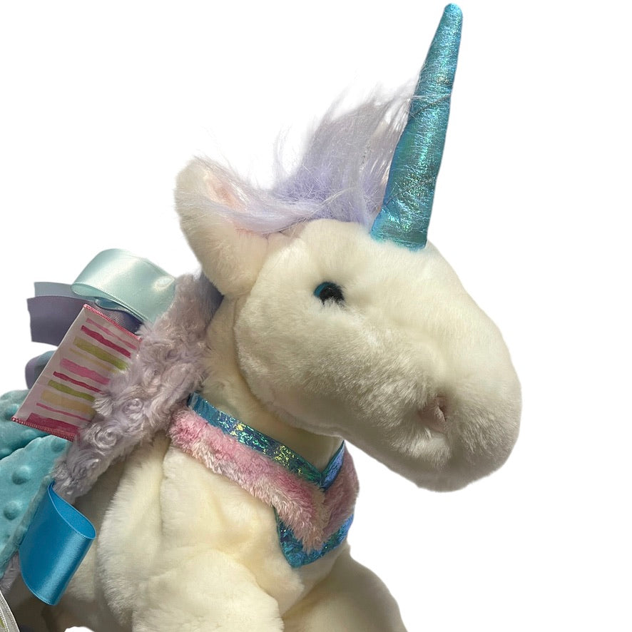 Commonwealth 2003 XL Unicorn Plush with 16x16" Handmade Minky Ribbon Lovey-Beautiful!