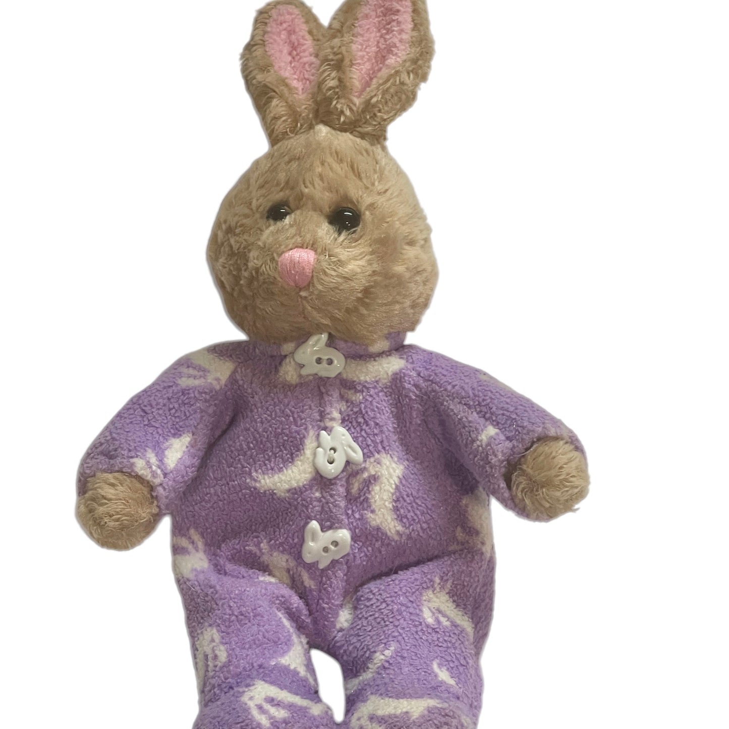 Galerie Brown 10" Bunny, Pink Ears & Nose and a Cute Fluffy Tail Dressed in Purple Bunny PJ's.