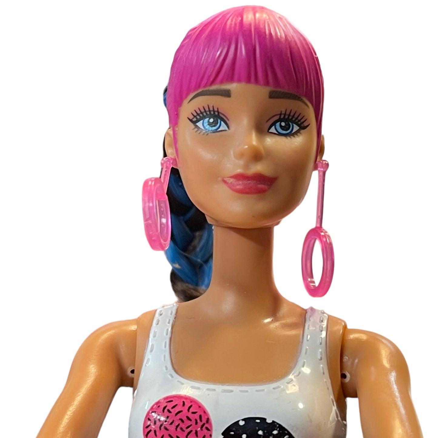 Colour Reveal Barbie Fashion Doll Moulded Pink Hair Earrings & Dotted Skirt