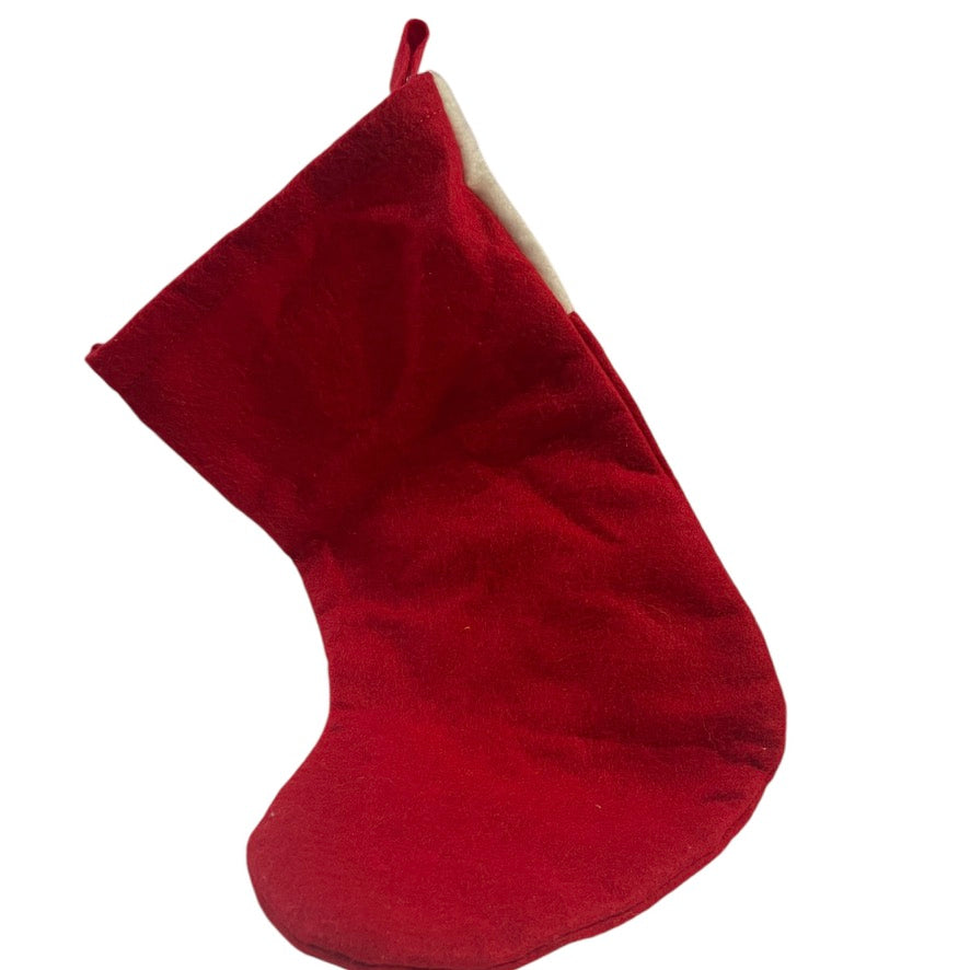 Red Felt Christmas Stocking with a Detailed Santa & Toy Bag Applique & Red Felt Bow