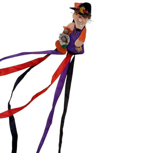 Halloween Nylon Windsock by Dandee, Adorable Witch with Streamers in GUC